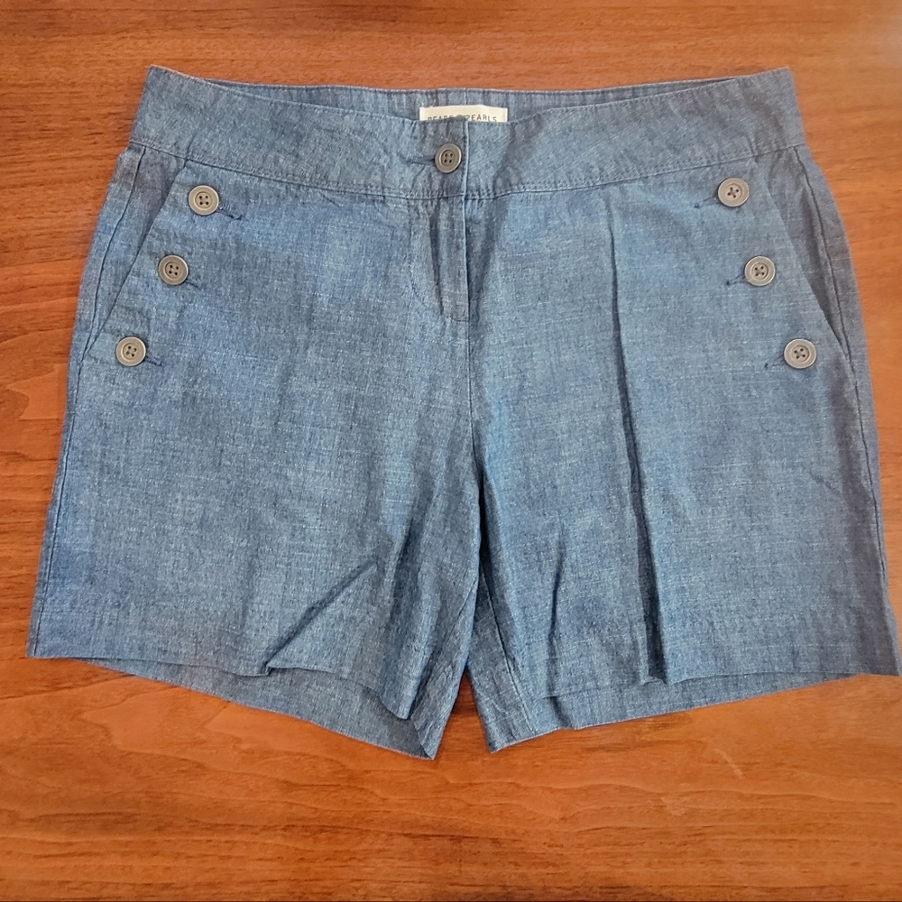 Peace & Pearls blue chambray sailor-style shorts Size 4 Good Condition - Picture 6 of 9